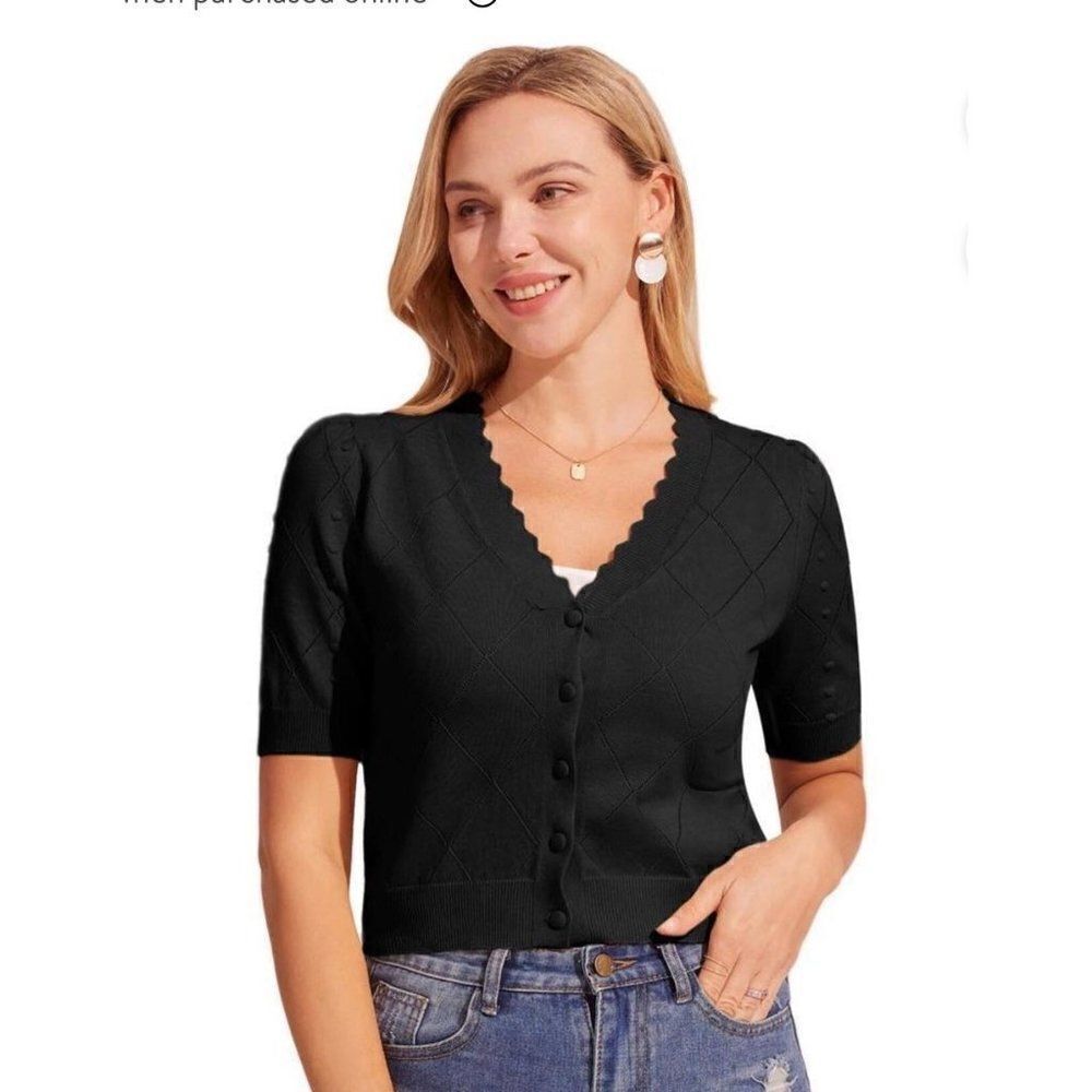 Grace Karin Women Black V Neckline Button Front Sweater Size M